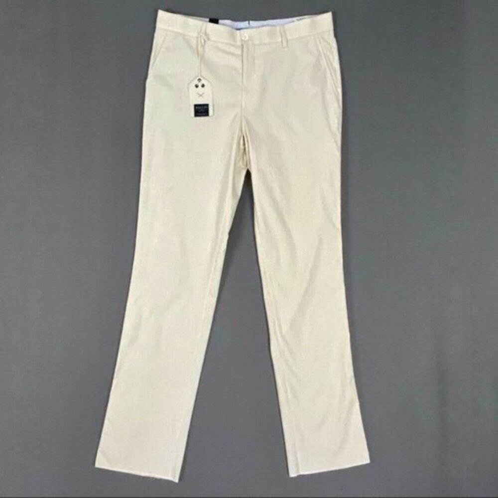 Ballin Mens Atwater Tan Khaki Seersucker Flat Front Pants Mansfield Fit size 36